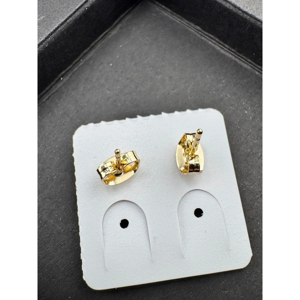 Gold Tone Lattice Bow Stud Earrings with Green Center Stone Coquette‎ Style